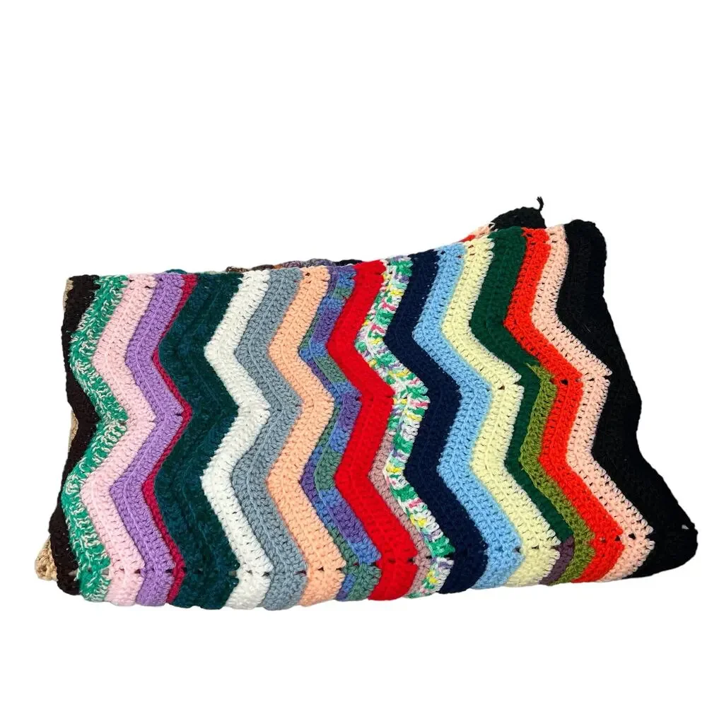 HANDMADE Multi Color Crochet Blanket 60” x 42”  Cottage Core  Artisan  Eclectic